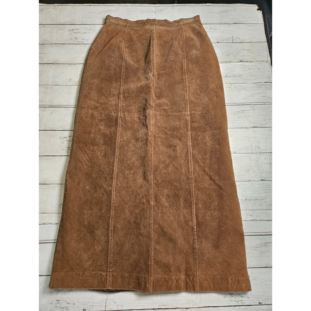Jessi Lee Vintage Brown Suede Leather Maxi Skirt High Waist L Tan Western Boho